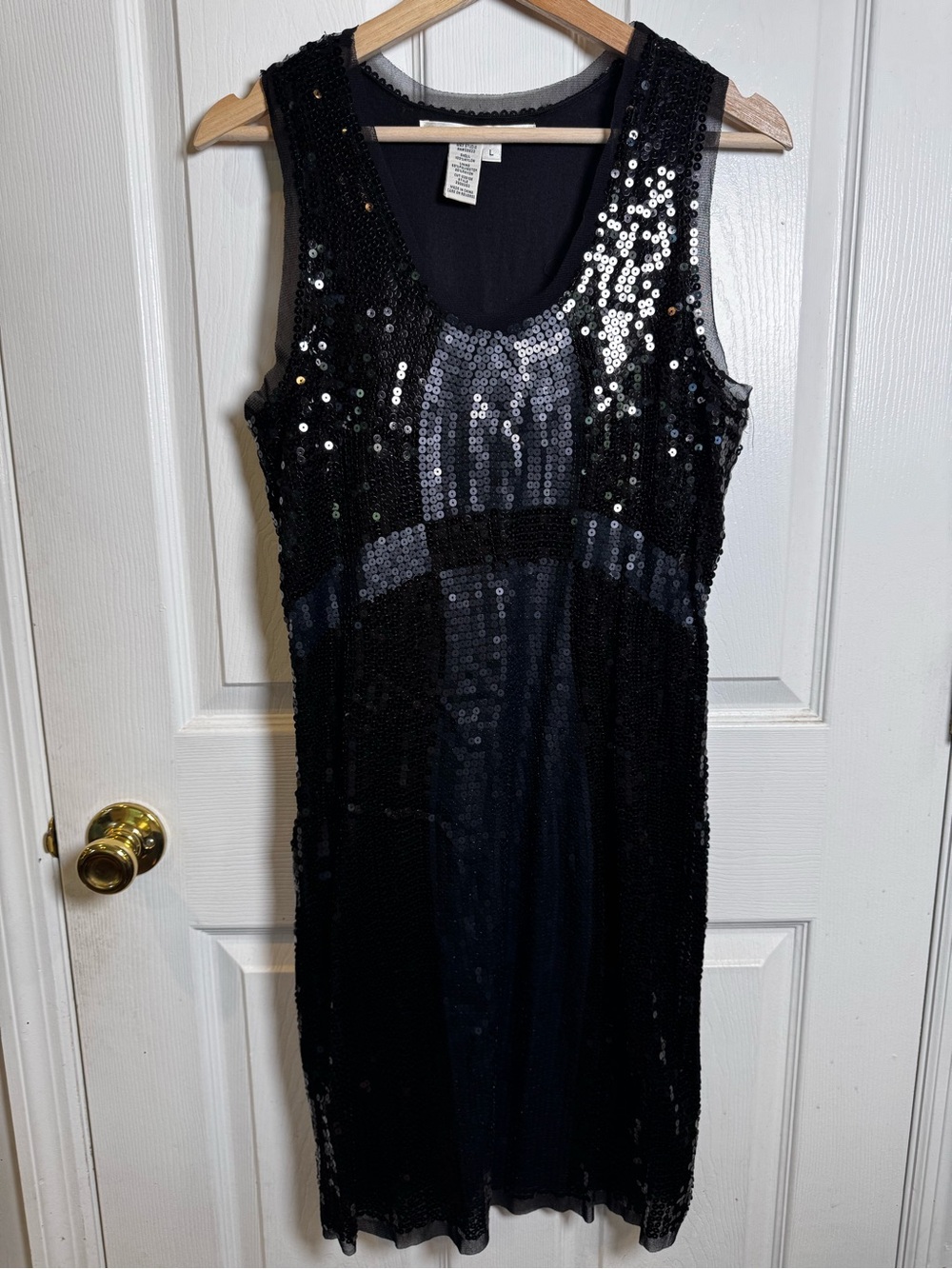 Max Studio Black Sequin Mesh Cocktail Party Dress Lrg Formal Holiday Homecoming